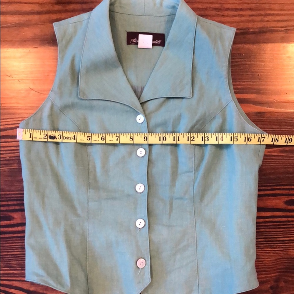 VTG Sage Linen Vest Sleeveless Top Button Down - Picture 7 of 7